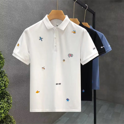 American Style Loose Short Sleeve Polo Shirt Casual Turn-down Collar Top for Men Summer New Arrival Comfortable Breathable Tee