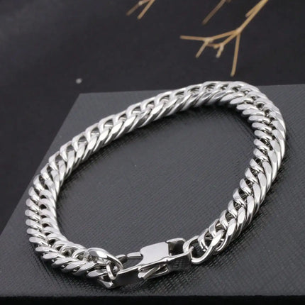 1 Piece of Thick Cuban Chain with Double-Woven Six-Sided Polished Links and Dragon Head Clasp, 18K Gold-Colored Stainless Steel Men's Adjustable Bracelet, Bold Hip-Hop Fashion Trend, Stylish and Cool, Suitable for Men's Daily