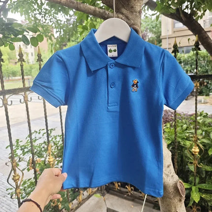 Beidohah Children's Summer Short Sleeve POLO Shirt Boys Girls Pure Color Embroidery Turn-down Collar T-shirt Small Kids Sweatshi