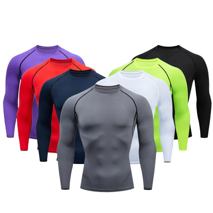 Compression Shirt Men Solid Dry Fit Long Sleeve Sportswear For Male Gym Clothing Running Fitness Tee Training Workout Muscle Top