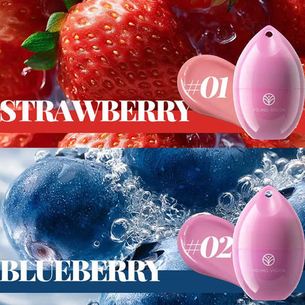 Fruit Flavored Lip Mask Egg Cherry Strawberry Blueberry Peach, Hydrating Reduces Lip Lines Lip Care, Portable Puff Ball Keychain