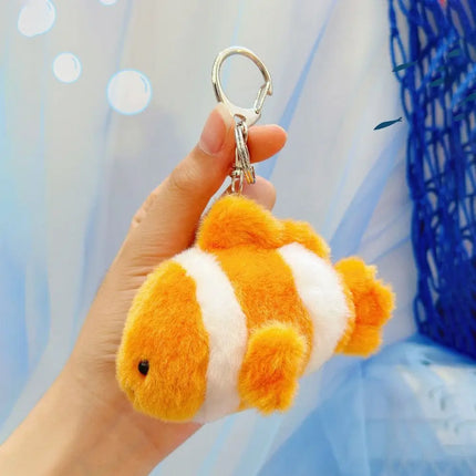 Soft Ocean Animal Keychain Small Turtle Kawaii Fluffy Whale Keyring Simulation PP Cotton Press Sound Pendant Home Decor