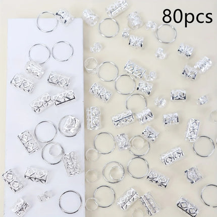80pcs Dreadlock Hair Beads - Stylish Alloy Hair Accessories Loc Hair Jewelry for Braids for Girls and Women