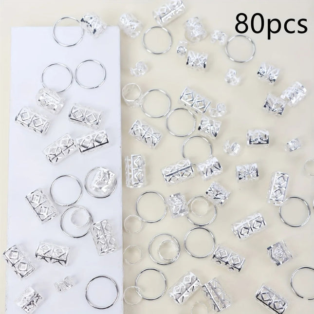 80pcs Dreadlock Hair Beads - Stylish Alloy Hair Accessories Loc Hair Jewelry for Braids for Girls and Women