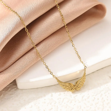 Stainless Steel Personalized Angel Double-hole Wing Pendant Necklace for Women, Jewelry Gift
