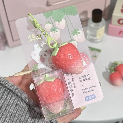 Keychain Strawberry Warm Change Lip Balm Moisturizing Anti-dry Nourishing Fruit Lipstick Pink Colored Lip Tint Makeup Lips Care