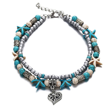 Beach Boho Wave Sea Star Dolphin Turquoise Bead Turtle Foot Chain Anklet  For Women Jewelry