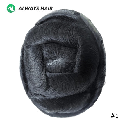 Alwayshair Fine Mono Men Short Toupee 5” Indian Hair Men’s Capillary Prosthesis Monofilament 120 130 Hair System 9x11