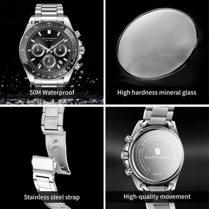 SAPPHERO Fashionable Men's Watch Date Display 5ATM Waterproof Watch Stainless Steel Watch Strap Men's Gift Watch For Men