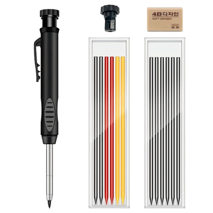 Solid Carpenter Pencil Set with Built-In Sharpener Deep Hole Marking Tool Automatic Pencil Drawing Lead Core for Precision Work