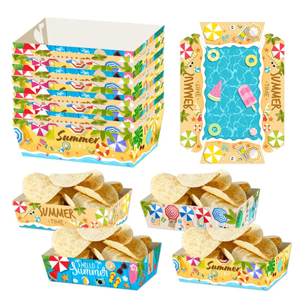 4/8/12pcs Hawaiian Party Mini Snack Trays Summer Beach Pool Print Paper Food Trays Tropical Hawaii Theme Birthday Party Decor