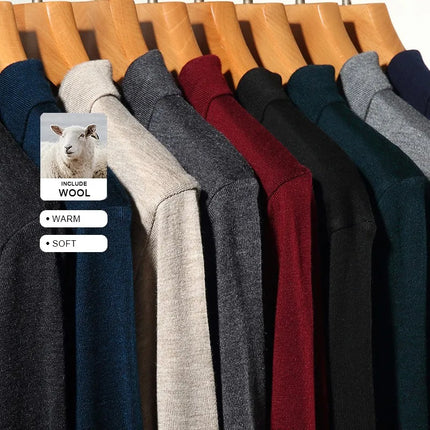 High End With Wool New Fashion Designer Brand Luxury Polo Shirt Striped Neck Shirt Men Casual Long Sleeve Tops Men Clothes