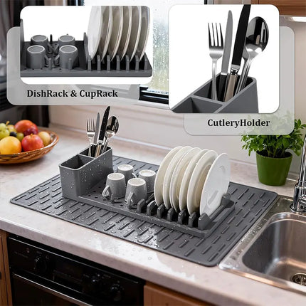 Foldable Non-slip Dish Drying Mat Multipurpose Silicone Tableware Drying Rack Storage Holder Anti-scald Coaster Kitchen Utensils