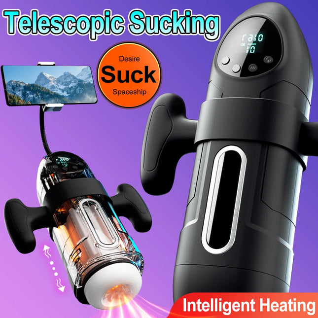 Electric Telescopic Sucking Vibration Sound Airplane Cup with Mobile Phone Holder For Male Masturbation Sex Toys Adult Products