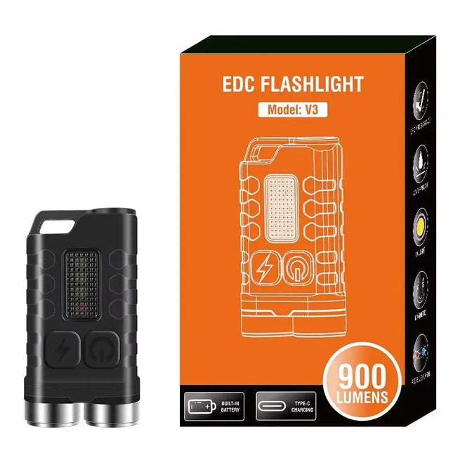 BORUiT V3 LED Keychain Portable 900LM EDC UV Flashlight Work Light Type-C Rechargeable Mini Torch with Magnet UV Pocket Lantern