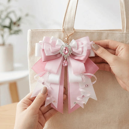 Cute Anime Ita Bag Accessories Rhinestone Multi-layered Bow Double Layer Ribbon Bow Pendant Keyring Attachment Convenient