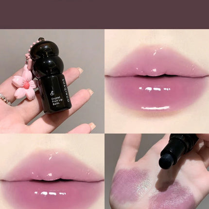 Crystal Strawberry Lip Balm Moisturizing Hydrating Lips Mask Stick Reduce Lip Lines Key Chain for Lip Care Change Color Lipstick