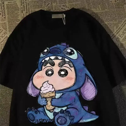 2025 Summer Crayon Shin-chan Cartoon Character Women's Fashion T-shirt Harajuku Pattern Printed Women's Casual Top Clothing