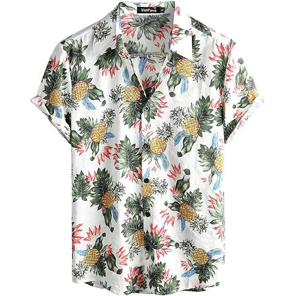 Mens Casual Hawaiian Floral Shirts 3D Full Print Short Sleeve Button Down Tropical Beach Shirts for Men Camisa Manga Masculina