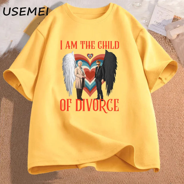 Good Omens I Am A Child of Divorce T-shirts Aziracrow Divorce Movie T Shirt Antiquarian and Unusual Books T-shirts Cotton Tops