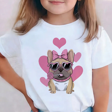 Summer Spring Fashion Cute French Bulldog Design Printed T-Shirts Short Sleeve Kids Children's T-Shirt Boys Girls Casual Top Tee