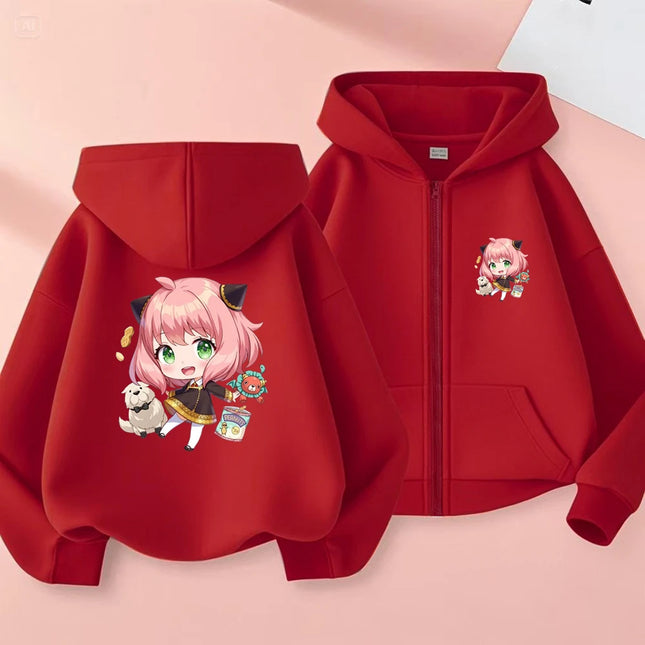 Anime Spy X Family Children Hoodie Tops Girl Boy Sweatshirt Kid 3-12 Year Zipper Coat Casual Sweatshirts black autumn Clothes