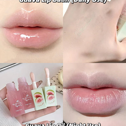 Guava Hydrating Lip Balm and Lip Oil Set Gege Bear Light Moisturizing Soothing and Tender Lips for Winter Use