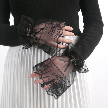 Detachable Cuffs Female Sweater Fake Sleeves Out Crochet Lace Floral Lace Horn Cuffs Embroidery Flounces Ruffles Sleeve Cover