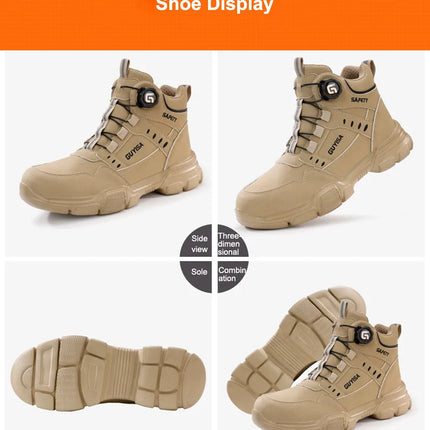 Men's Rotating Button Labor Protection Shoes Anti-smash Anti-Puncture Safety Shoes Work Boots Steel Toe Shoes Indestructible Shoes
