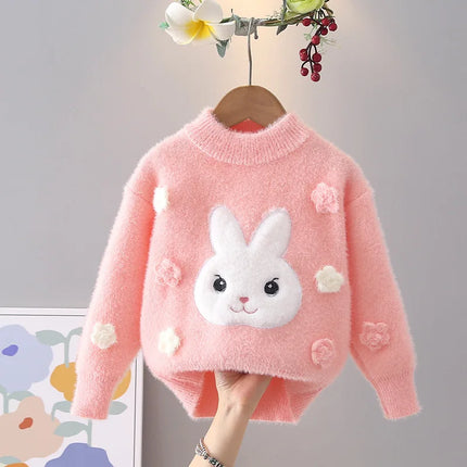 Playful and cute Cartoon Rabbit Pattern Kids Girls Sweaters Floral Pullover Cotton Sweatshirt Autumn Winter Bunny Outfit IY1125