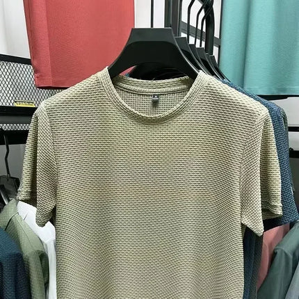 Summer Men's Round Neck Short Sleeved T-shirt M-5XL Oversize Wrinkle Resistant Breathable Top Texture Fabric Versatile Tees