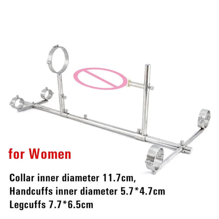 Sex Toys Stainless Steel Bar Spreader with Dildo Holder Restraint Hand Foot Collar Bondage Toture Rack Frame Handcuffs BDSM Tool