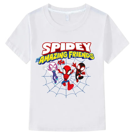 Marvel Spider Man and His Magical Friends Children's T-shirt 100% Pure Cotton Web Printed Short Sleeved T-shirt