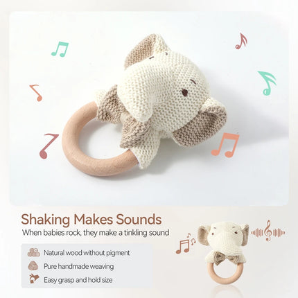 1PC Baby Rattle Toys Crochet Animal Cute Bear Toys Kawaii Wooden Teether Baby Cartoon Mobile Crib Wooden Newborn Rattle Toys