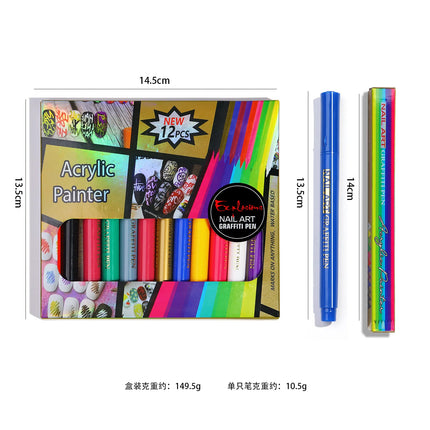 One Set Nail Art Drawing Graffiti Nail Polish Waterproof Painting Liner Pen DIY 3D Abstract Lines Flower Nail Manicure Tools