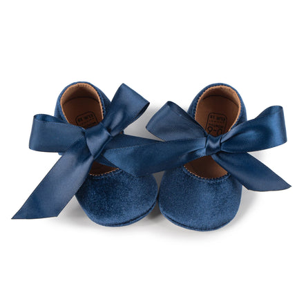 Newborn Baby Girls Dress Shoes Bowknot Ribbon Princess Infant Toddler Rubber Non-slip Flat First Walkers Crib Shoes Mary Jane