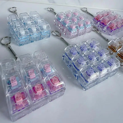 Crystal Keycap Keychain 1/2/3/4/9 Key Keyboard Fingertip Clicker Stress Relief Decompression Toy