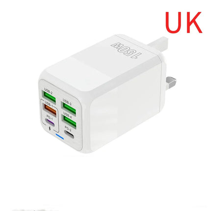 150W 6 Ports USB Charger PD Fast Charging Charger Wall Adapter EU/US/UK Plug Charger Quick Charge 3.0 Multi Ports Power Adapter