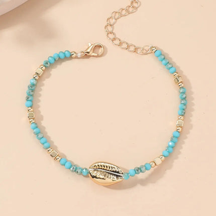 1 Seaside Beach Style String Color Bead Crystal Shell Ankle Ankle Anklet Women's All-match Leisure Travel Party Simple Body Gold