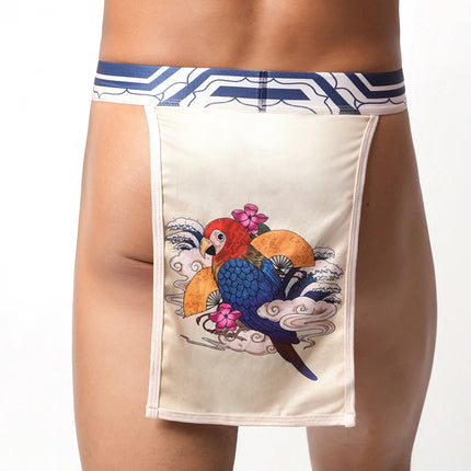 Japanese Sumo Two-piece Young Men's Sexy Low-rise Underwear Lingerie Print Kimono Underwear Thongs