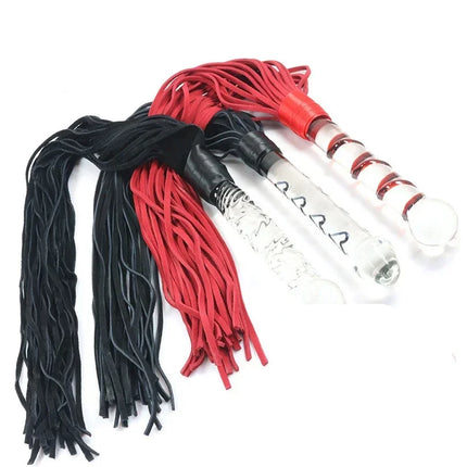 Crystal Dildo Real Leather Flogger Glass Penis Whip Sex Whip G-spot Anal Bead Leather Tools Restraints Bdsm Sex Adult Games