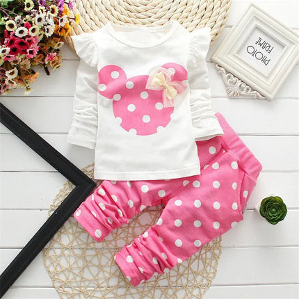 Stumbling toddler girl cartoon long sleeved set T-shirt+pants 2-piece children's fashion baby jacket newborn cotton set