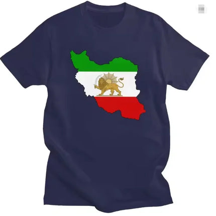 New Flag of Iran Map T Shirts Lion and Sun Tees  Short Sleeve Cotton Tshirts T-shirt Casual Slim Clothing