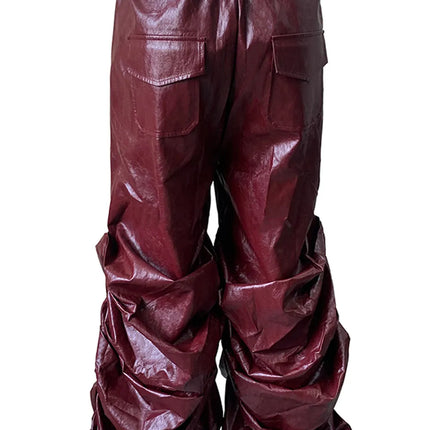 Nerazzurri Autumn Extra Long Soft Flowy Baggy Pu Leather Wide Leg Stacked  Pants for Men Luxury Designer Punk Style Streetwear