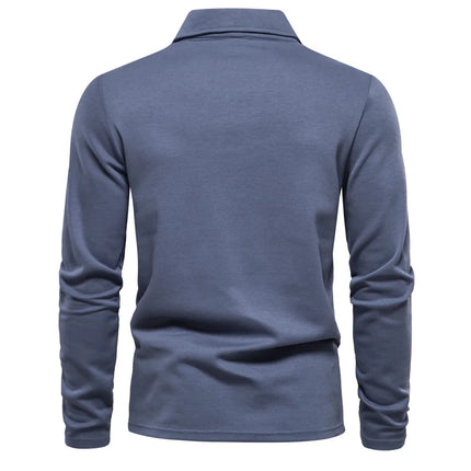 New men's long-sleeve cotton polo, embroidered, sport collar, trendy & versatile.