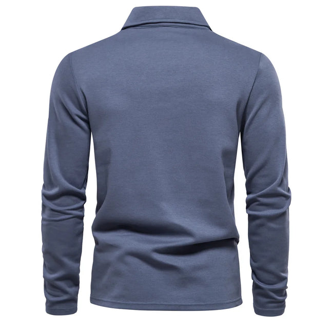 New men's long-sleeve cotton polo, embroidered, sport collar, trendy & versatile.