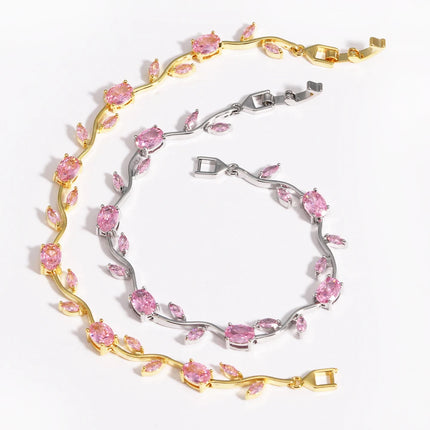 Luxury 16 Colors Sparkling Leaf Cubic Zirconia Branch Gold Silver Color CZ Crystal Bracelet Fashion Women Wedding Jewelry Gift
