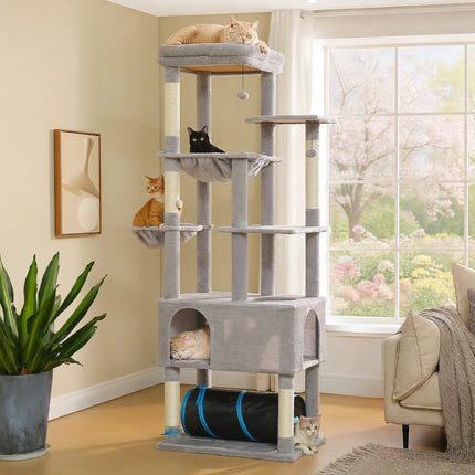 Tall Cat Tree with Large Condo Sisal Scratching Posts Oversized Perch Spacious Hammocks Multi-Level Cat Tower with Cat Tunnel Large Cat Furniture for Indoor Big Cats