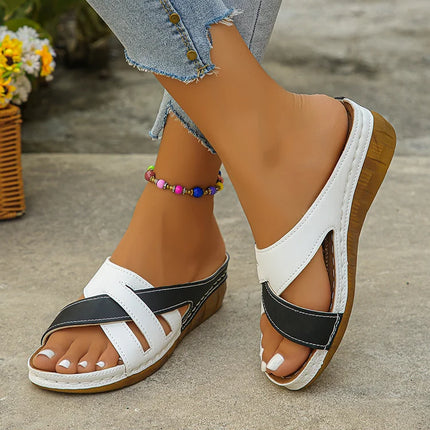 Heels Women's Sandals Mix Color Summer Shoes For Woman Sandals Slip On Wedge Heels Slippers Summer Sandals Beach Shoes Women