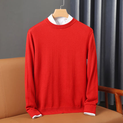 100% Wool Round Neck Solid Color Knitted Sweater Men's Pullover Long Sleeved Loose Sweater Business Casual Simple Cashmeres 2026